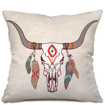 Vector Illustration Of Bull Skull With Feathers Pillows 62427847