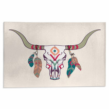 Vector Illustration Of Bull Skull With Feathers Rugs 62427846