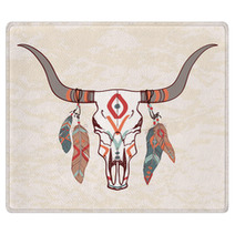 Vector Illustration Of Bull Skull With Feathers Rugs 62427847