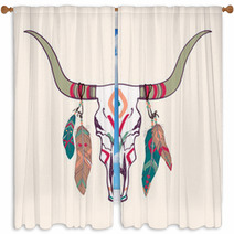 Vector Illustration Of Bull Skull With Feathers Window Curtains 62427846