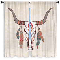 Vector Illustration Of Bull Skull With Feathers Window Curtains 62427847