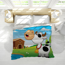 Vector Illustration Of Cartoon Cow Bedding 72612455