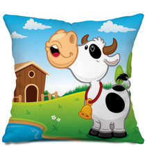 Vector Illustration Of Cartoon Cow Pillows 72612455