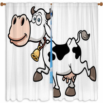 Vector Illustration Of Cartoon Cow Window Curtains 55592534