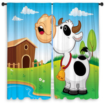 Vector Illustration Of Cartoon Cow Window Curtains 72612455