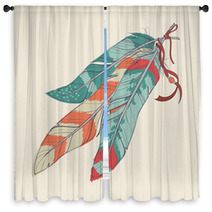 Vector Illustration Of Decorative Feathers Window Curtains 61166334