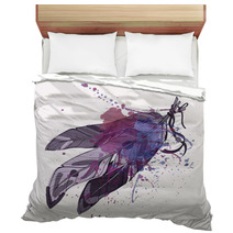 Vector Illustration Of Ethnic Feathers With Watercolor Bedding 60501500
