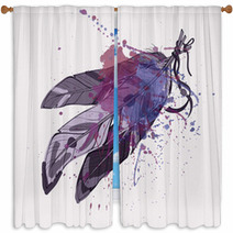 Vector Illustration Of Ethnic Feathers With Watercolor Window Curtains 60501500
