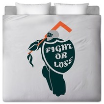 Vector Illustration Of Ice Hockey Goalie With Knight Shield Bedding 108057508