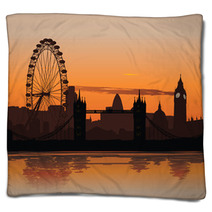 Vector Illustration Of London Skyline At Sunset Blankets 16748800