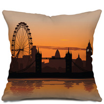 Vector Illustration Of London Skyline At Sunset Pillows 16748800