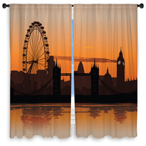 Vector Illustration Of London Skyline At Sunset Window Curtains 16748800