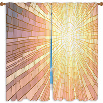 Vector Illustration Of Mosaic Sunset. Window Curtains 63777492