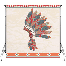 Vector Illustration Of Native American Indian Chief Headdress Backdrops 60501497