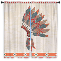 Vector Illustration Of Native American Indian Chief Headdress Window Curtains 60501497