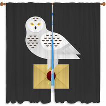 Vector Illustration Of Owl Holding A Letter Window Curtains 99556829