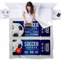 Vector Illustration Set Of Football Soccer Modern Flat Ticket Card Element Graphic Design With Realistic Ball Blankets 234384948