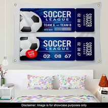 Vector Illustration Set Of Football Soccer Modern Flat Ticket Card Element Graphic Design With Realistic Ball Wall Art 234384948
