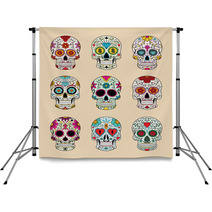 Vector Illustration Set Of Skulls In Mexican Tradition Backdrops 61775846