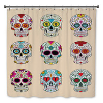 Vector Illustration Set Of Skulls In Mexican Tradition Bath Decor 61775846