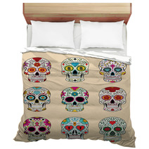 Vector Illustration Set Of Skulls In Mexican Tradition Bedding 61775846