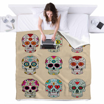 Vector Illustration Set Of Skulls In Mexican Tradition Blankets 61775846