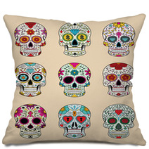 Vector Illustration Set Of Skulls In Mexican Tradition Pillows 61775846