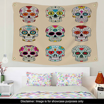 Vector Illustration Set Of Skulls In Mexican Tradition Wall Art 61775846