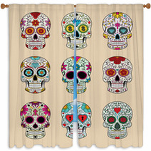 Vector Illustration Set Of Skulls In Mexican Tradition Window Curtains 61775846
