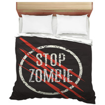 Vector Illustration Sign Stop Zombie Laceration Logo Bedding 114966662