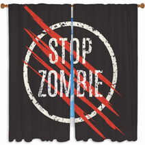 Vector Illustration Sign Stop Zombie Laceration Logo Window Curtains 114966662