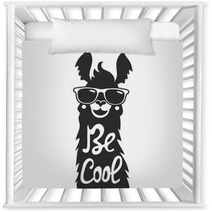Vector Illustration With Stylish Llama Animal In Sunglasses Be Cool Lettering Quote Nursery Decor 113040018