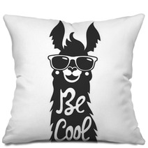 Vector Illustration With Stylish Llama Animal In Sunglasses Be Cool Lettering Quote Pillows 113040018