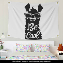 Vector Illustration With Stylish Llama Animal In Sunglasses Be Cool Lettering Quote Wall Art 113040018