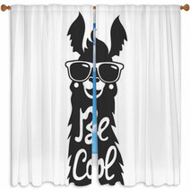 Vector Illustration With Stylish Llama Animal In Sunglasses Be Cool Lettering Quote Window Curtains 113040018