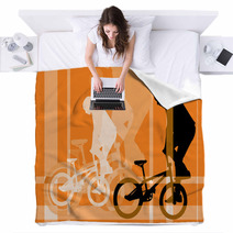 Vector Image Of Cyclist Silhouette Blankets 9408233