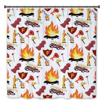 Vector Image Pattern Firefighter And Fire Truck Bath Decor 234338224