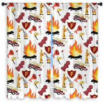 Vector Image Pattern Firefighter And Fire Truck Window Curtains 234338224