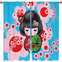 Vector Japanese Doll Window Curtains 15774330