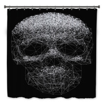 Vector Line Art Skull Illustration Polygonal Network Of Thin Lines On Black Background Bath Decor 123574498