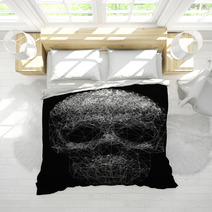 Vector Line Art Skull Illustration Polygonal Network Of Thin Lines On Black Background Bedding 123574498