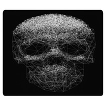 Vector Line Art Skull Illustration Polygonal Network Of Thin Lines On Black Background Rugs 123574498