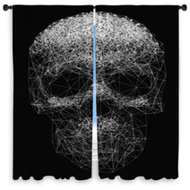 Vector Line Art Skull Illustration Polygonal Network Of Thin Lines On Black Background Window Curtains 123574498