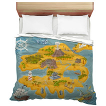 Vector Map Elements Of Fantasy Pirate Island In Colorful Illustration And Hand Draw Of Mystery Realm Bedding 177944207