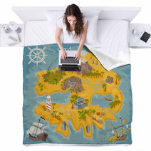 Vector Map Elements Of Fantasy Pirate Island In Colorful Illustration And Hand Draw Of Mystery Realm Blankets 177944207