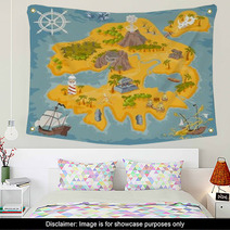 Vector Map Elements Of Fantasy Pirate Island In Colorful Illustration And Hand Draw Of Mystery Realm Wall Art 177944207