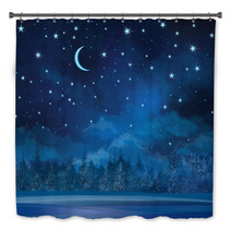 Vector Night Winter Scene, Sky And Forest Background. Bath Decor 66698334