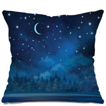 Vector Night Winter Scene, Sky And Forest Background. Pillows 66698334