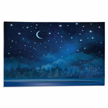 Vector Night Winter Scene, Sky And Forest Background. Rugs 66698334