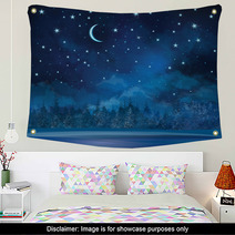 Vector Night Winter Scene, Sky And Forest Background. Wall Art 66698334